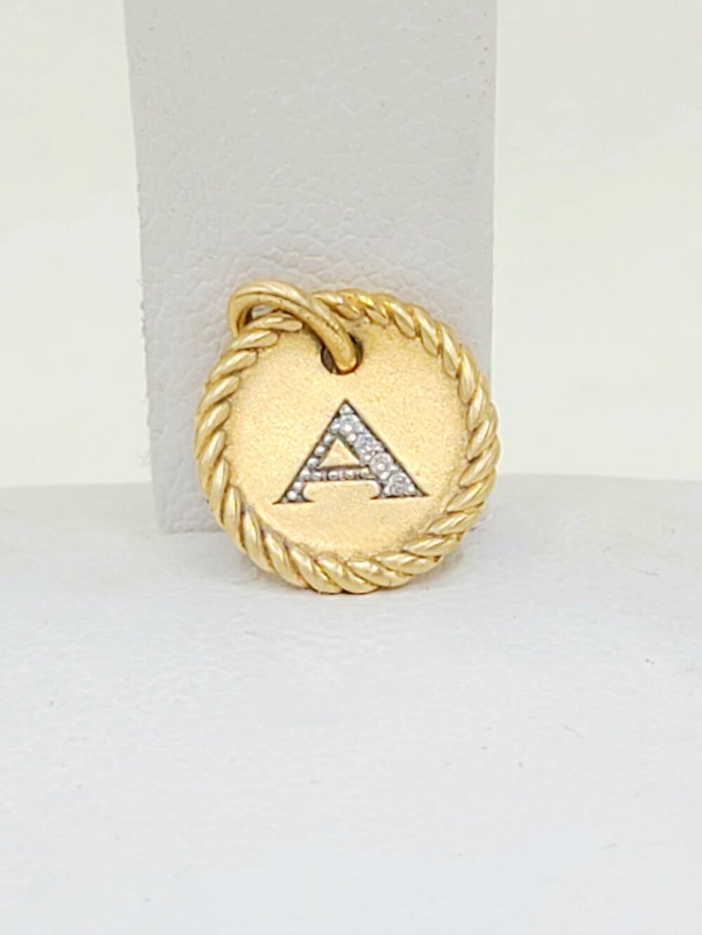 David Yurman Initial A Charm Pendant in 18K Yellow Gold w/ Pavé White Diamonds